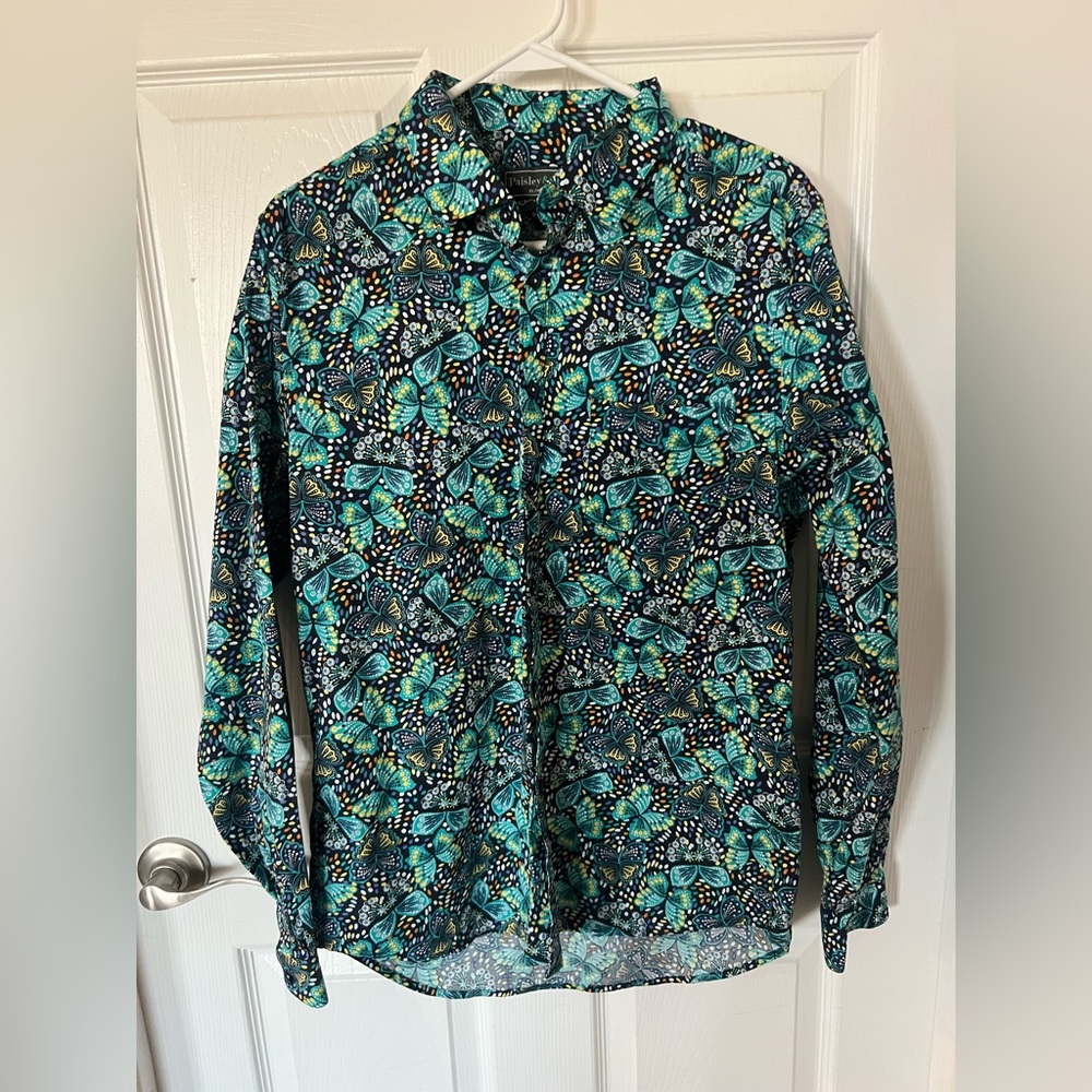 NEW Paisley & Gray Shirt Men Sz L Slim Fit Colorful Teal Butterflies MSRP $48